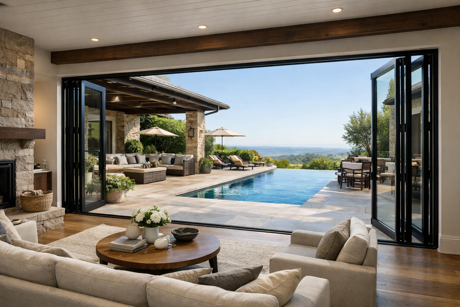 Large Marvin bifold doors opening to outdoor living space