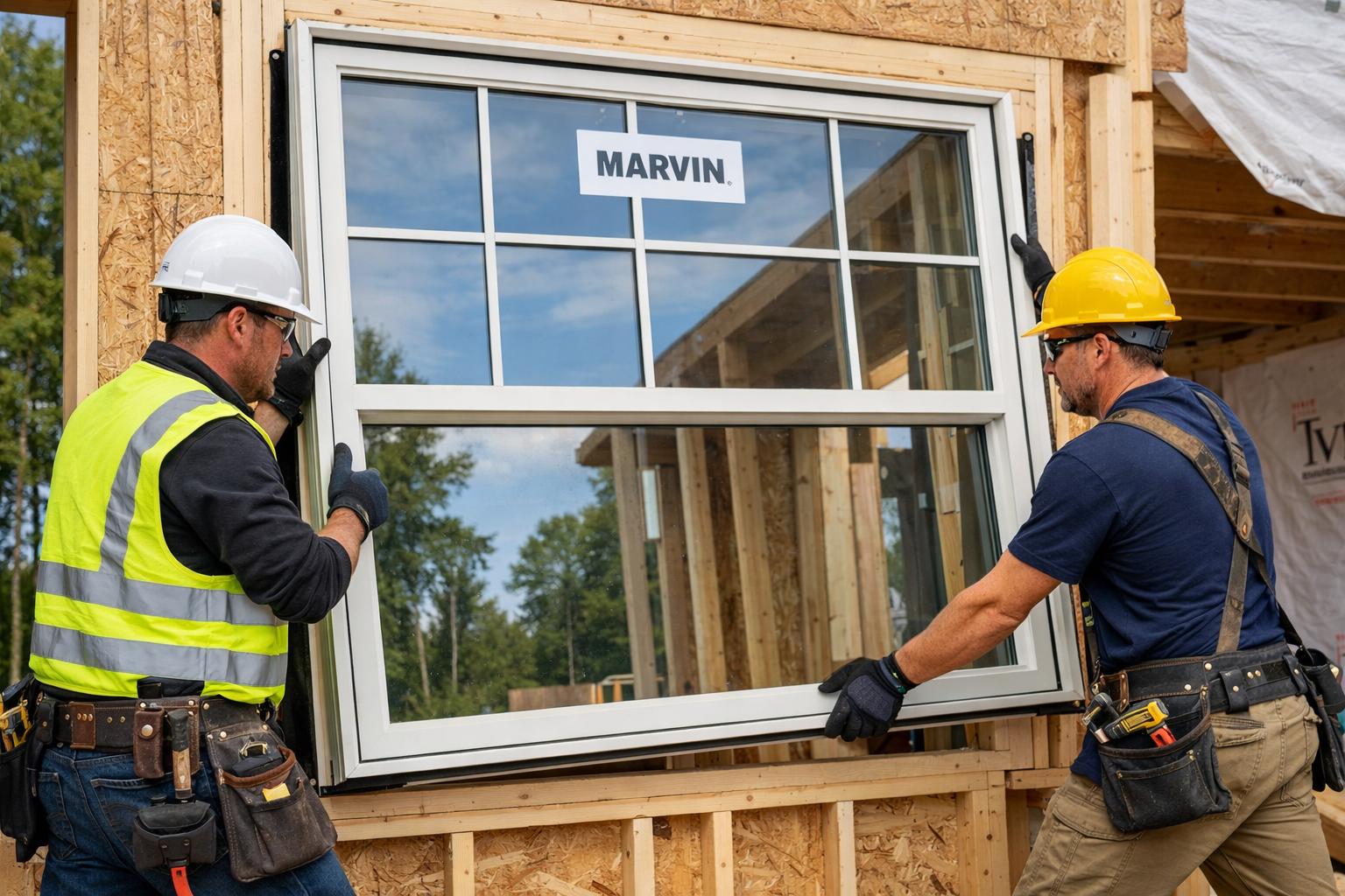 Installation team fitting a window system